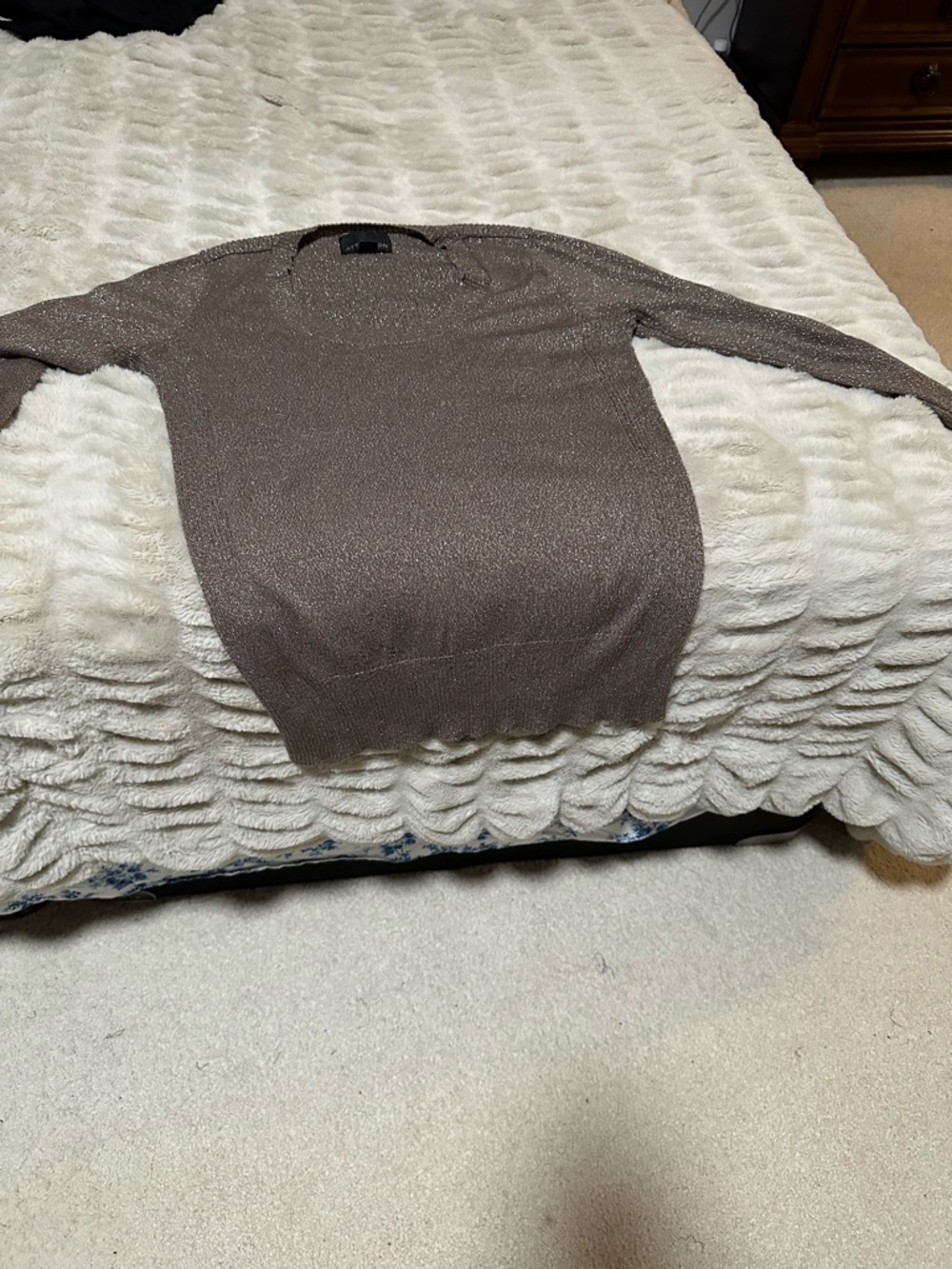 attention Metallic Ribbed Knit Top in Brown